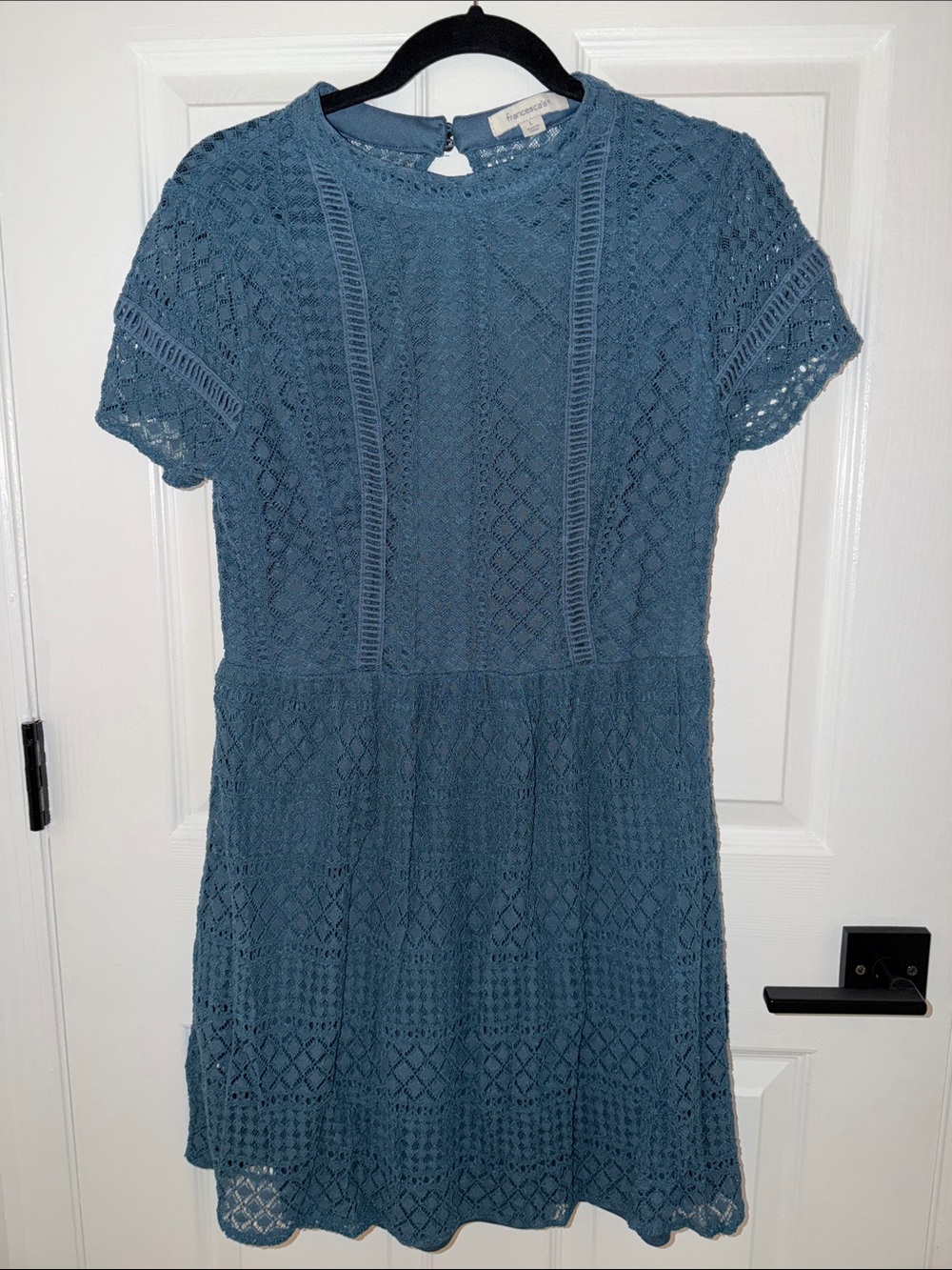 Francesca's Collections Slate Teal Blue Crochet Short Sleeve Dress